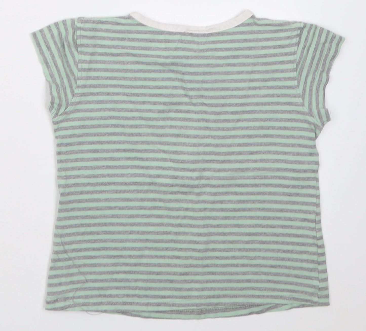 Cocco Drillo Girls Green Striped Cotton Basic T-Shirt Size 10 Years Crew Neck Pullover
