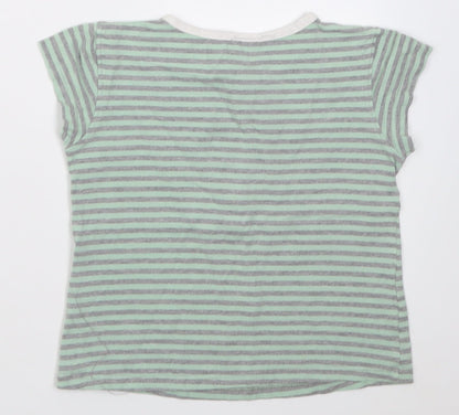 Cocco Drillo Girls Green Striped Cotton Basic T-Shirt Size 10 Years Crew Neck Pullover