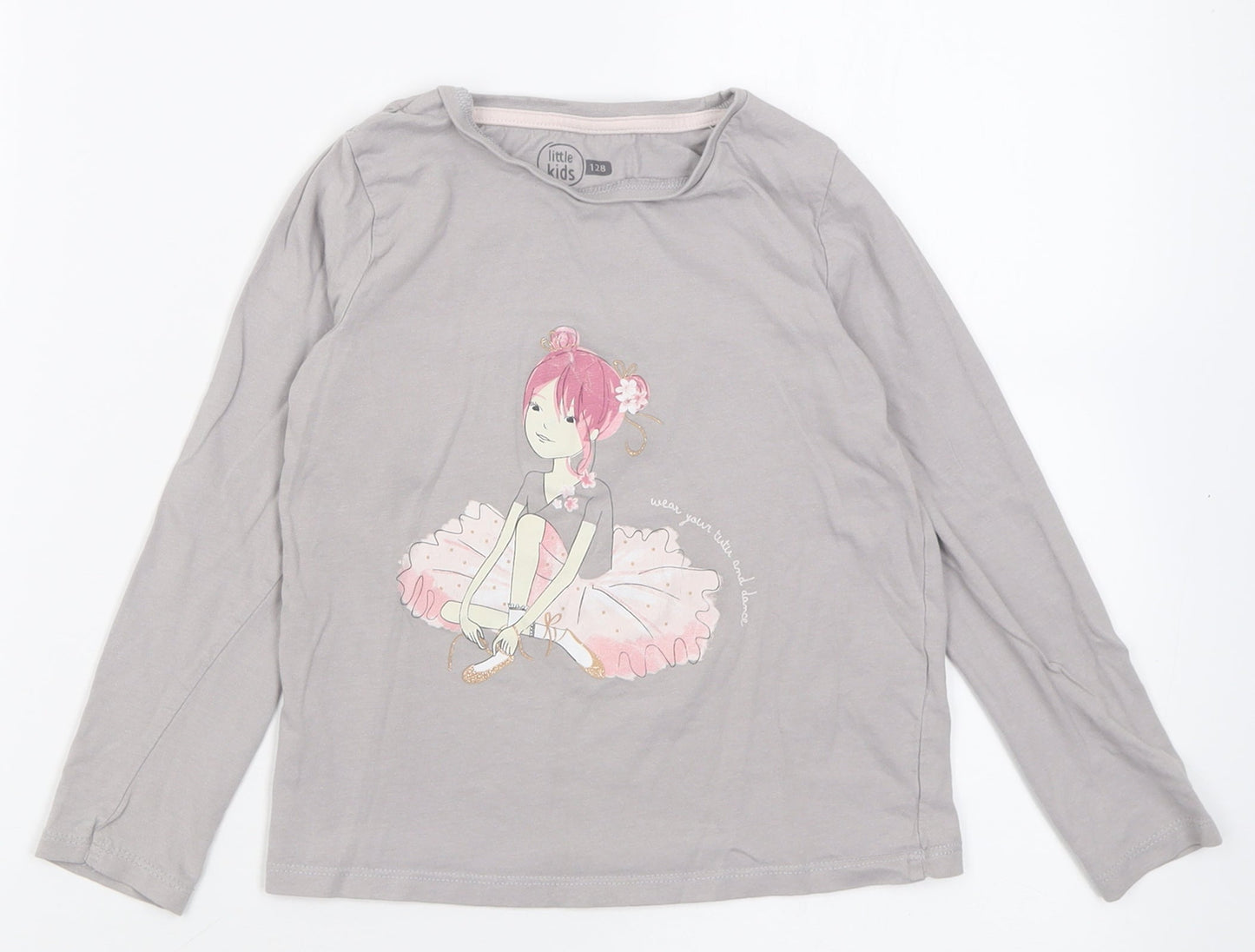 LITTLE KIDS Girls Grey  Cotton Basic Casual Size 8 Years Crew Neck Pullover - wear your tutu and dance