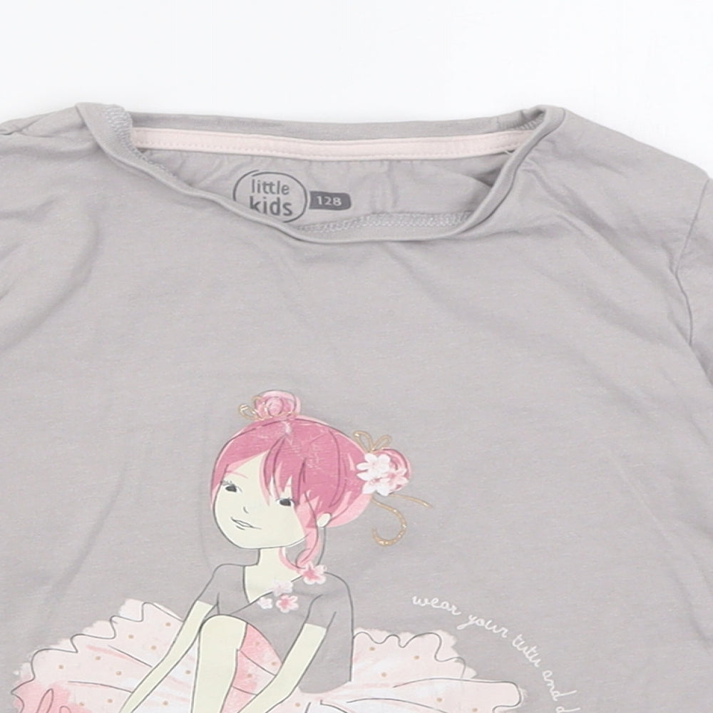 LITTLE KIDS Girls Grey  Cotton Basic Casual Size 8 Years Crew Neck Pullover - wear your tutu and dance