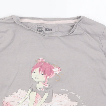 LITTLE KIDS Girls Grey  Cotton Basic Casual Size 8 Years Crew Neck Pullover - wear your tutu and dance