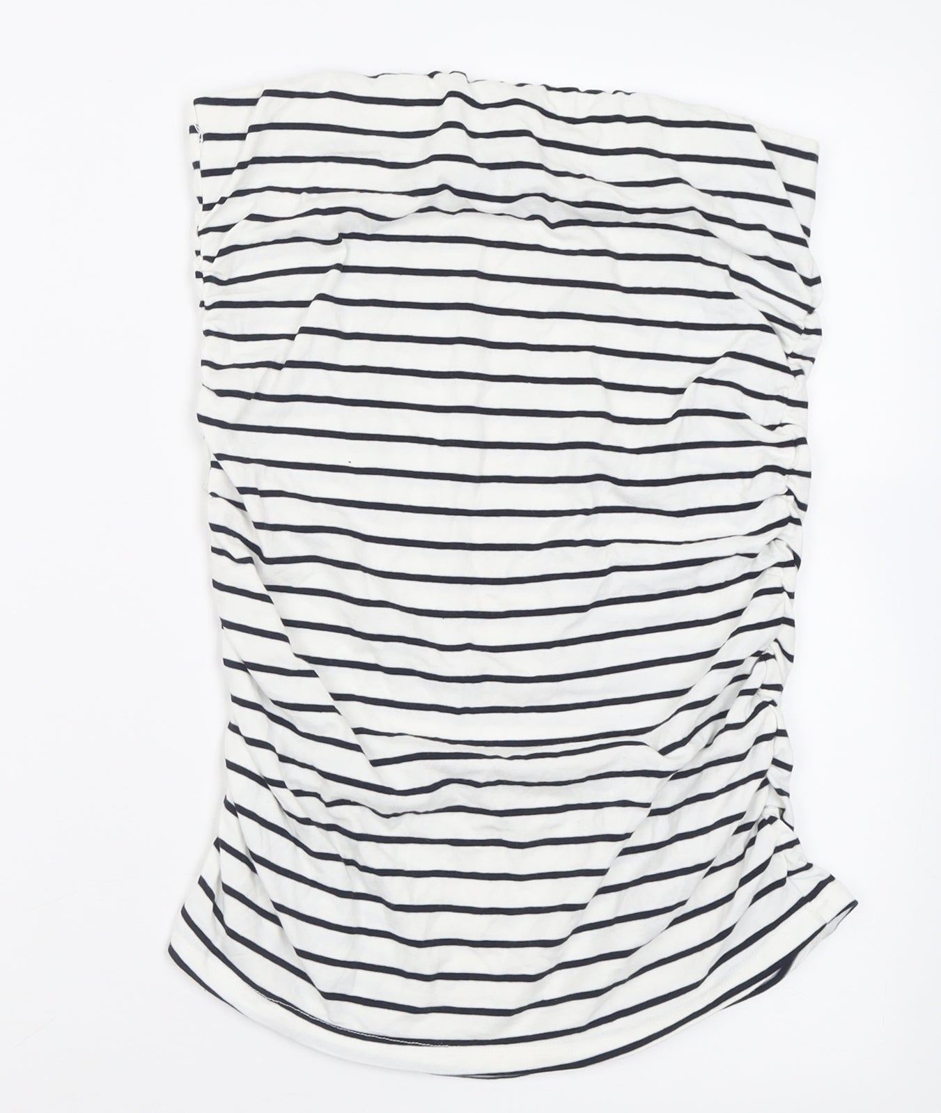 Dorothy Perkins Womens White Striped Cotton Straight & Pencil Skirt Size 12    - Ruched Sides