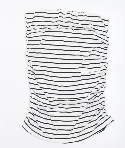 Dorothy Perkins Womens White Striped Cotton Straight & Pencil Skirt Size 12    - Ruched Sides