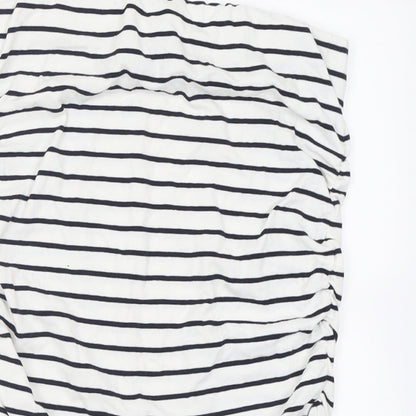 Dorothy Perkins Womens White Striped Cotton Straight & Pencil Skirt Size 12    - Ruched Sides