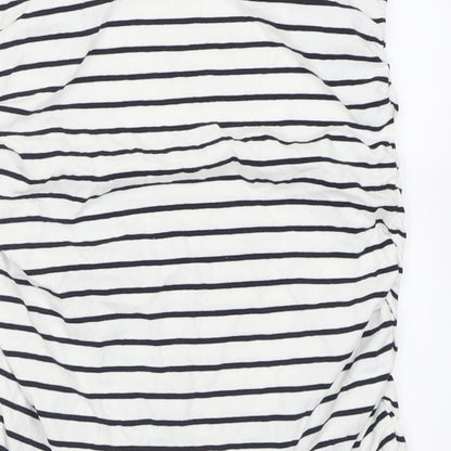 Dorothy Perkins Womens White Striped Cotton Straight & Pencil Skirt Size 12    - Ruched Sides
