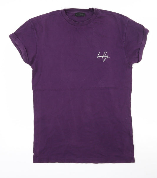 New Look Mens Purple  Cotton  T-Shirt Size XS Crew Neck