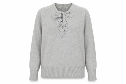 Front view of SOHO women’s grey v-neck cotton jumper, size UK 10