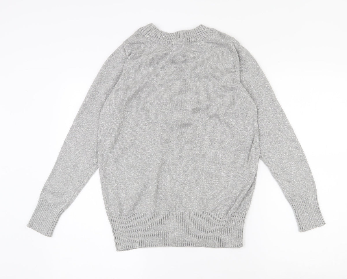 Back view of SOHO women’s grey v-neck cotton jumper, size UK 10
