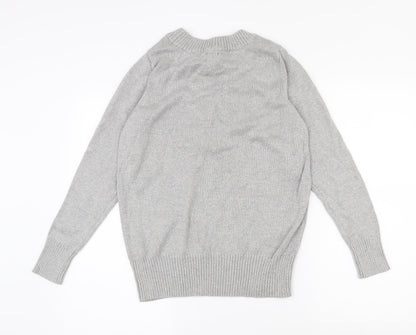 Back view of SOHO women’s grey v-neck cotton jumper, size UK 10