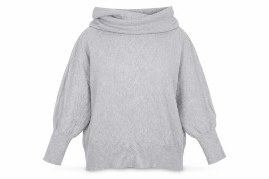 Front view of MARBLE women’s grey roll neck 100% cotton jumper, size UK 10