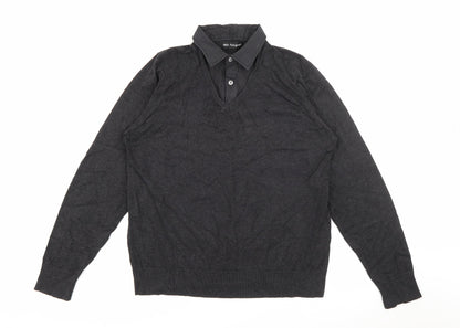 Marks and Spencer Mens Grey V-Neck  Cotton Pullover Jumper Size M