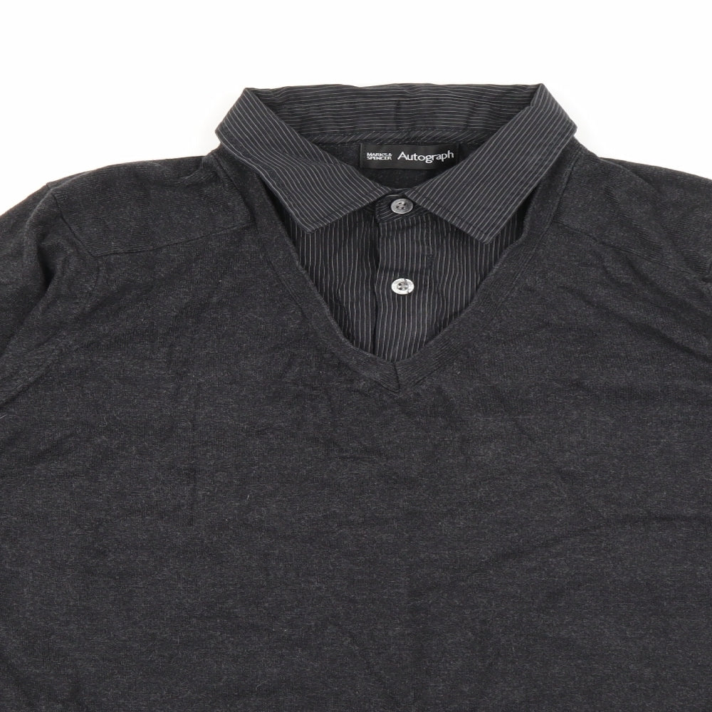 Marks and Spencer Mens Grey V-Neck  Cotton Pullover Jumper Size M
