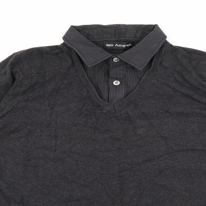Marks and Spencer Mens Grey V-Neck  Cotton Pullover Jumper Size M