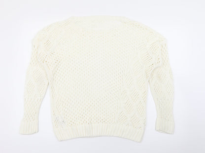 George Womens Ivory Scoop Neck  Acrylic Pullover Jumper Size 14