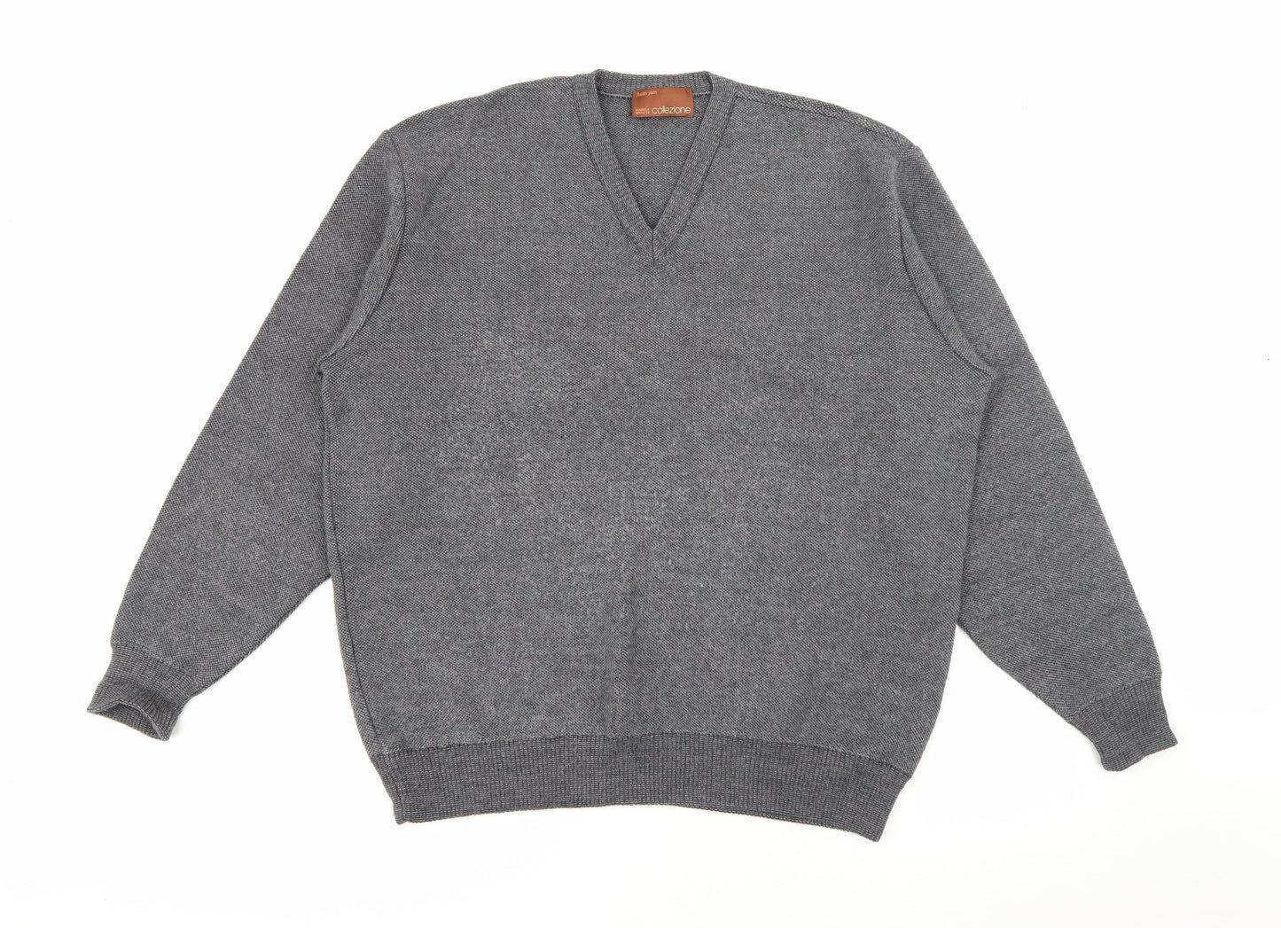 Marks and Spencer Mens Grey V-Neck  Acrylic Pullover Jumper Size L