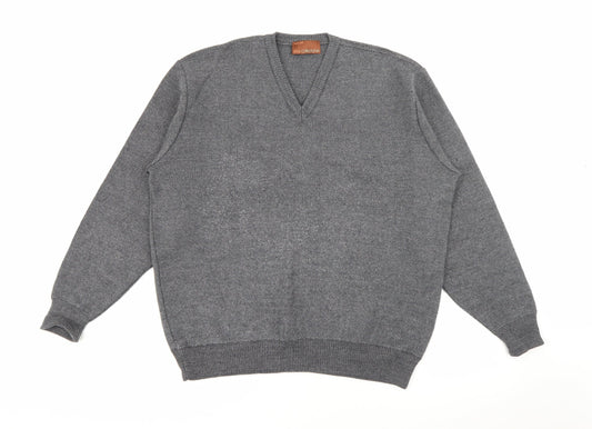 Marks and Spencer Mens Grey V-Neck  Acrylic Pullover Jumper Size L