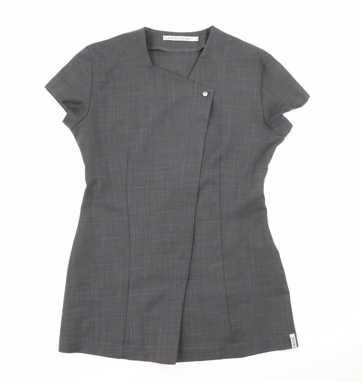 Additional front view of Florenceroby women’s grey polyester basic button-up, size UK 8, square neck