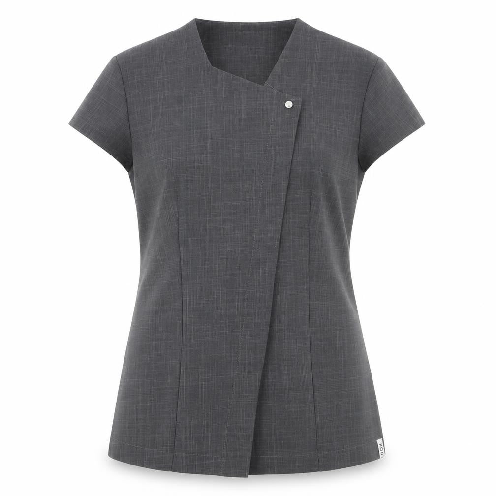 Front view of Florenceroby women’s grey polyester basic button-up, size UK 8, square neck