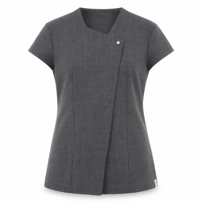 Front view of Florenceroby women’s grey polyester basic button-up, size UK 8, square neck