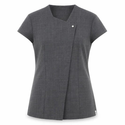 Front view of Florenceroby women’s grey polyester basic button-up, size UK 8, square neck