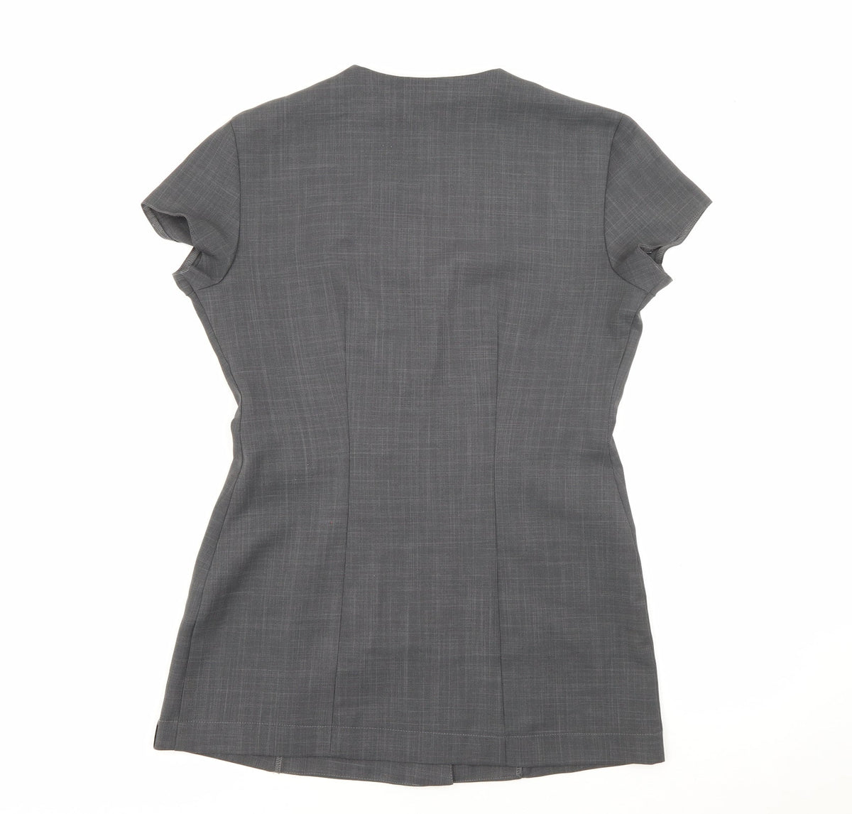 Back view of Florenceroby women’s grey polyester basic button-up, size UK 8, square neck