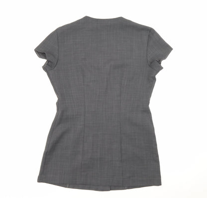Back view of Florenceroby women’s grey polyester basic button-up, size UK 8, square neck