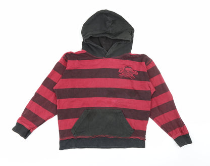 S Gear Boys Red Striped Cotton Pullover Hoodie Size 10-11 Years   - Skull and crossbones