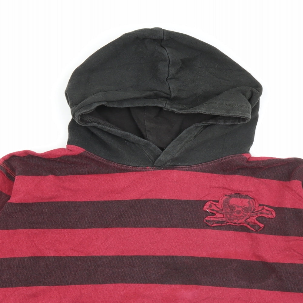 S Gear Boys Red Striped Cotton Pullover Hoodie Size 10-11 Years   - Skull and crossbones