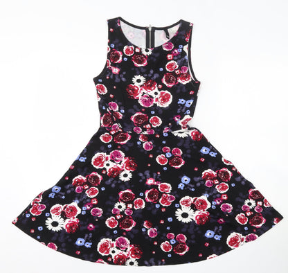 Divided Womens Multicoloured Floral Viscose Bodycon  Size XS  Round Neck