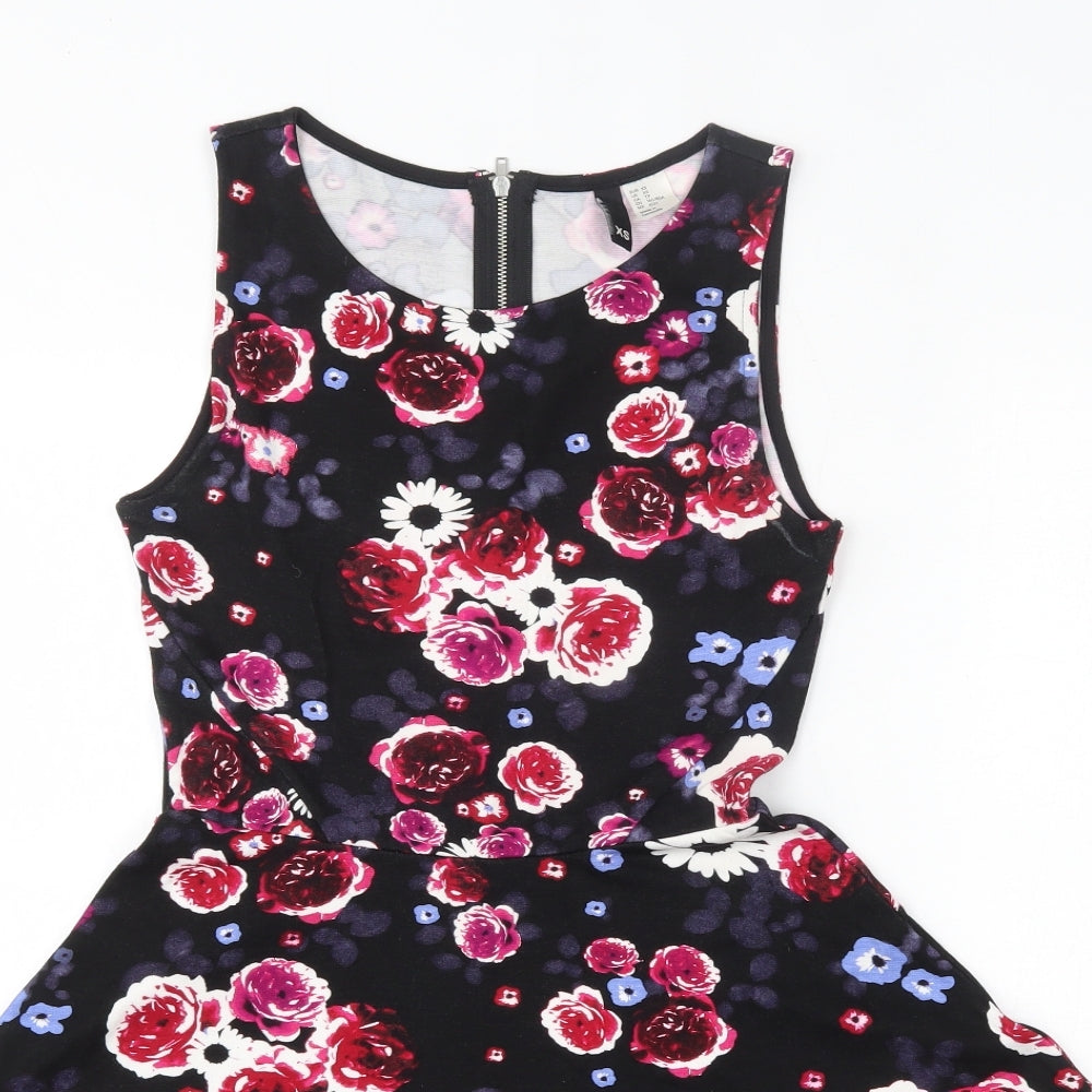 Divided Womens Multicoloured Floral Viscose Bodycon  Size XS  Round Neck
