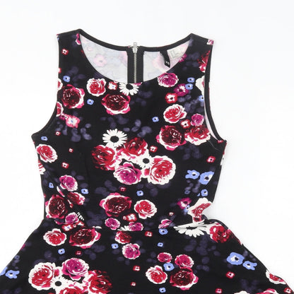 Divided Womens Multicoloured Floral Viscose Bodycon  Size XS  Round Neck
