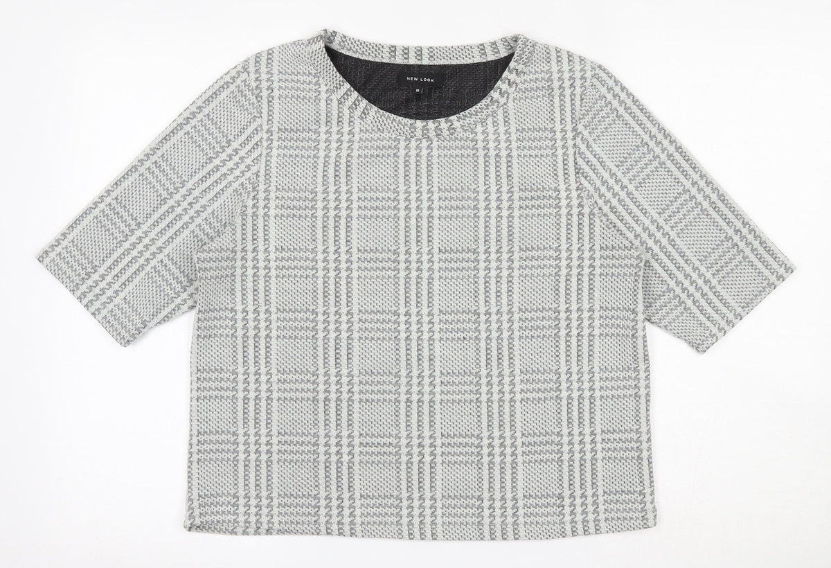 Additional front view of New Look women’s ivory plaid polyester pullover sweatshirt, size UK 10
