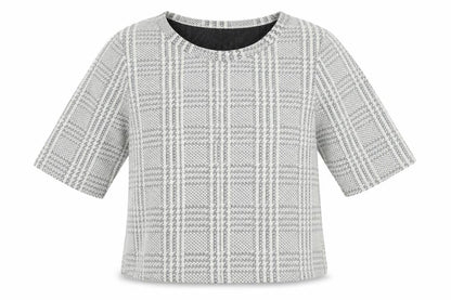 Front view of New Look women’s ivory plaid polyester pullover sweatshirt, size UK 10