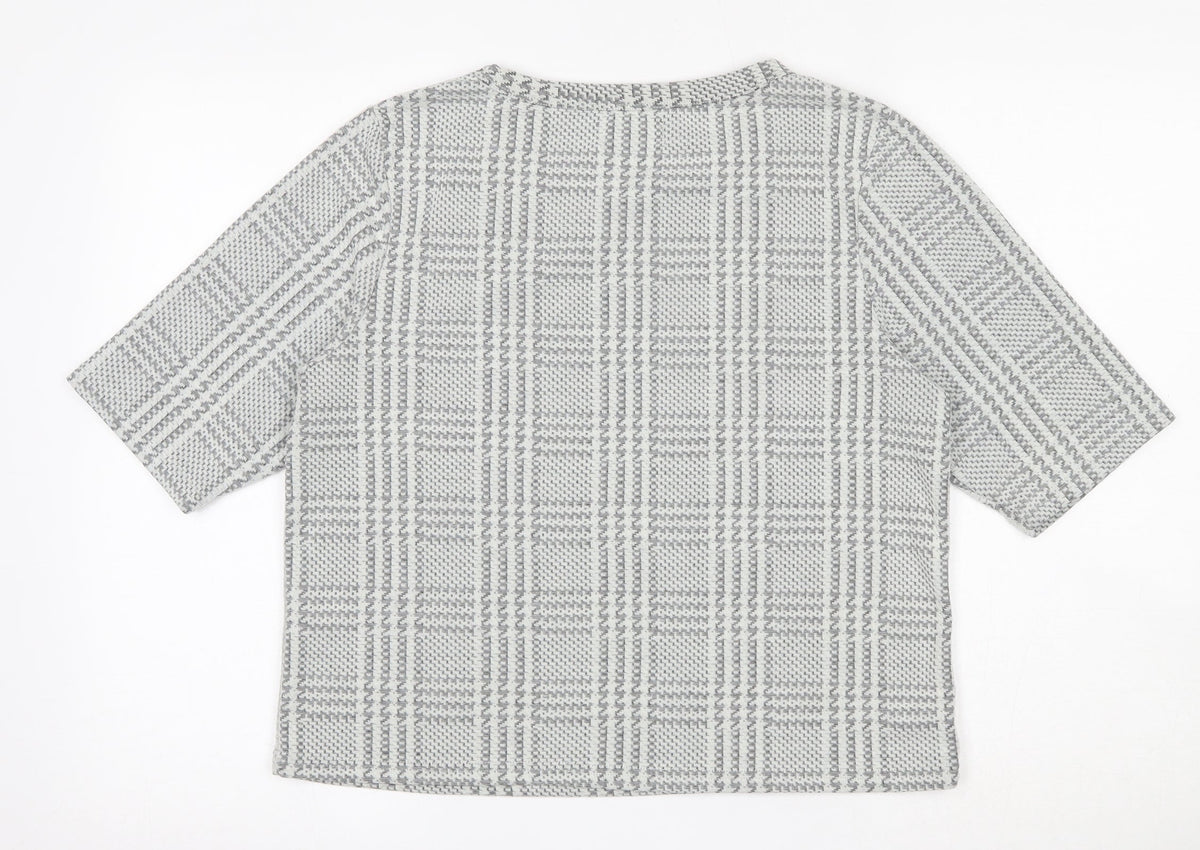 Back view of New Look women’s ivory plaid polyester pullover sweatshirt, size UK 10