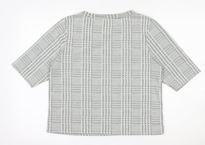 Back view of New Look women’s ivory plaid polyester pullover sweatshirt, size UK 10