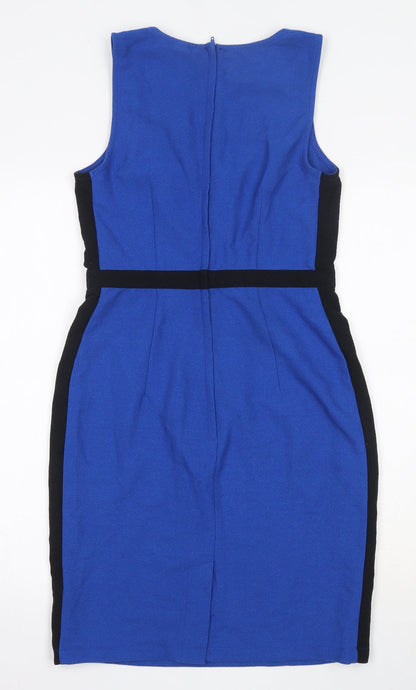 H&M Womens Blue  Polyester Bodycon  Size 10  V-Neck Zip