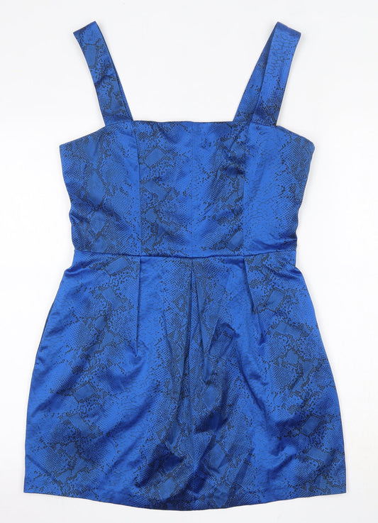 ASOS Womens Blue Animal Print Polyester Basic Blouse Size 12 Square Neck - Snakeskin Print