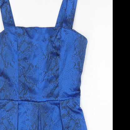 ASOS Womens Blue Animal Print Polyester Basic Blouse Size 12 Square Neck - Snakeskin Print