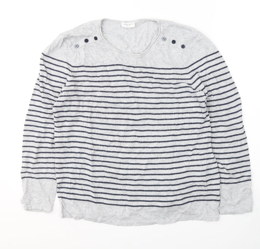 Gerry Weber Womens Grey Round Neck Striped Acrylic Pullover Jumper Size 12