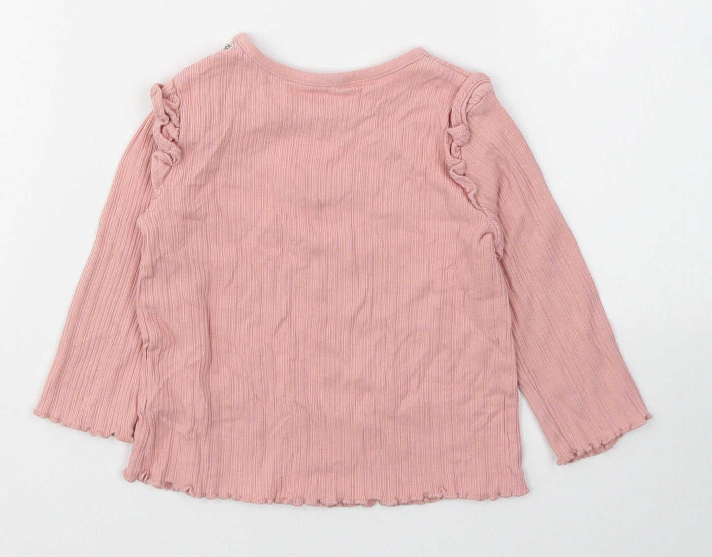 Fred&Flo Girls Pink  Cotton Basic Casual Size 6-9 Months Round Neck Pullover - Happy