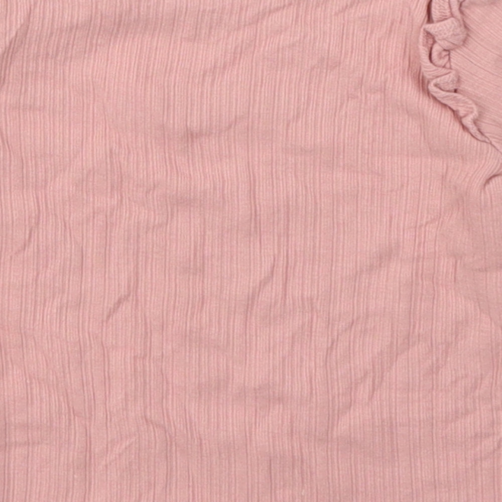 Fred&Flo Girls Pink  Cotton Basic Casual Size 6-9 Months Round Neck Pullover - Happy