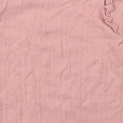 Fred&Flo Girls Pink  Cotton Basic Casual Size 6-9 Months Round Neck Pullover - Happy