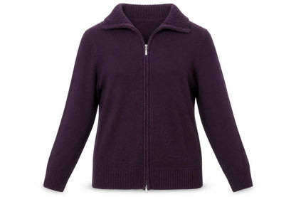 Front view of AproductZ women’s purple collared acrylic jumper, size UK 16