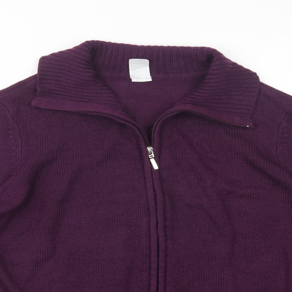 Close-up detail of AproductZ women’s purple collared acrylic jumper, size UK 16