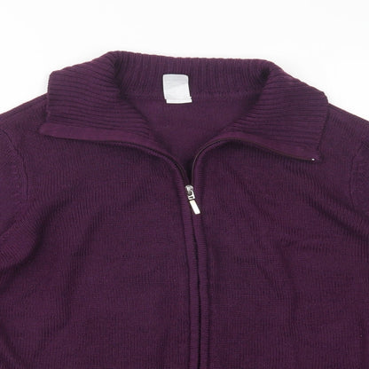 Close-up detail of AproductZ women’s purple collared acrylic jumper, size UK 16