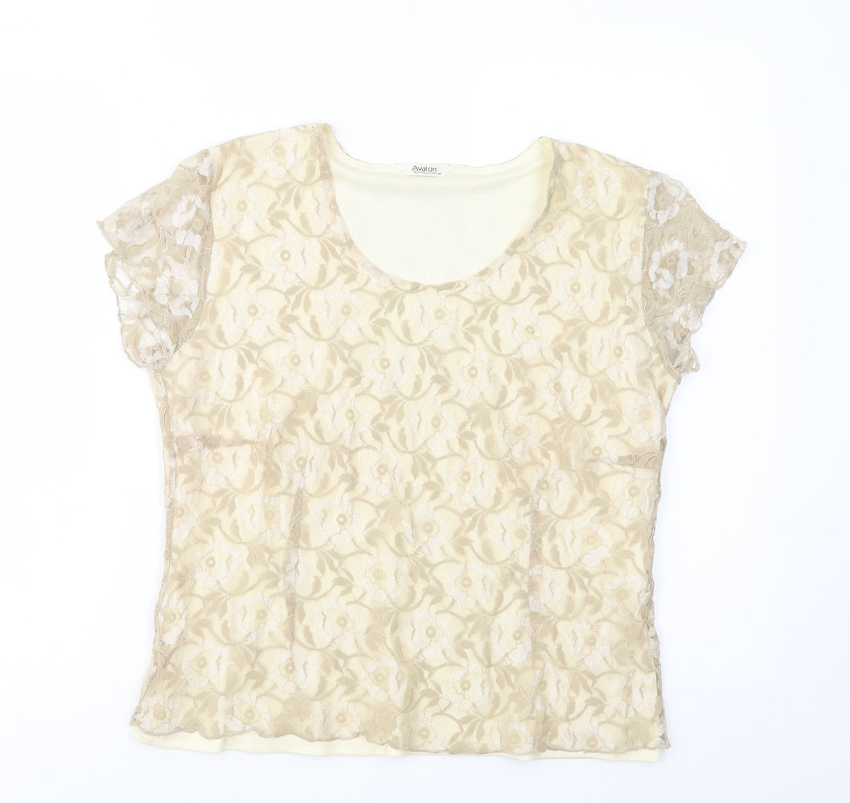 Additional front view of Avalon women’s beige polyester basic blouse, size UK 14, scoop neck