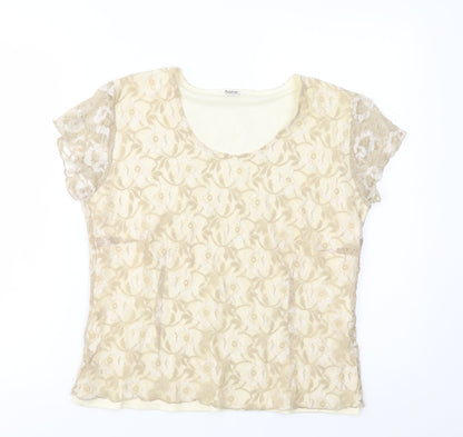 Additional front view of Avalon women’s beige polyester basic blouse, size UK 14, scoop neck