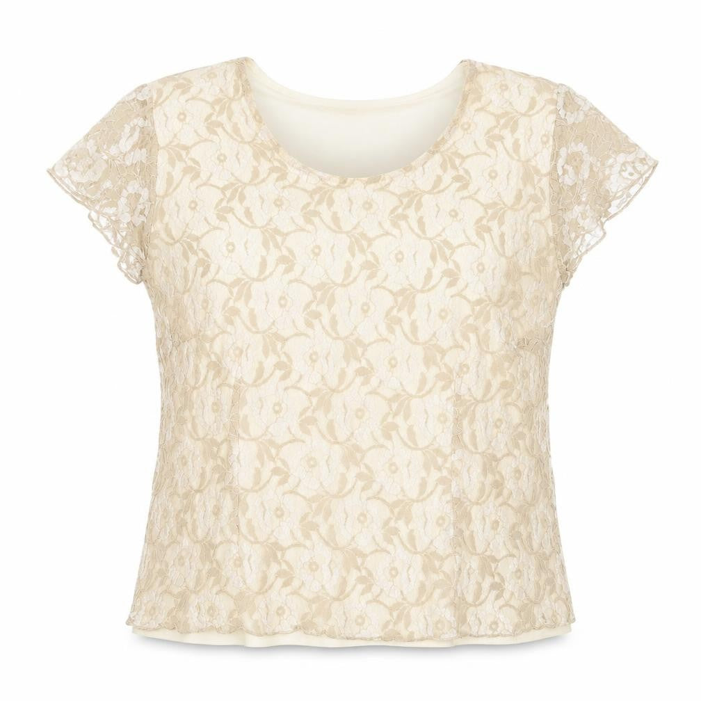 Front view of Avalon women’s beige polyester basic blouse, size UK 14, scoop neck