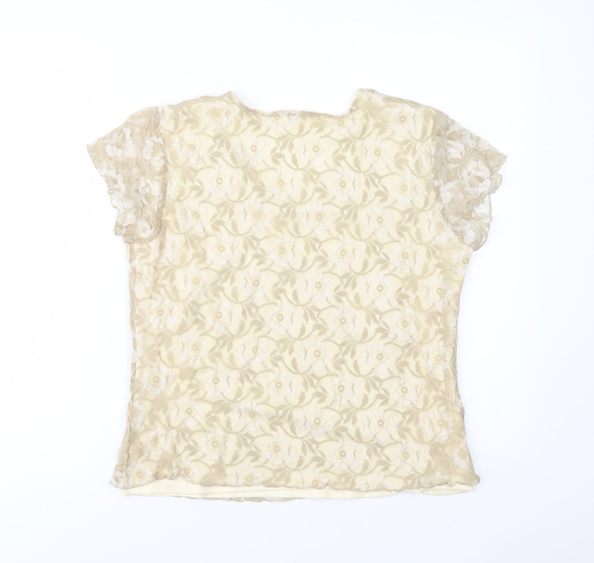 Back view of Avalon women’s beige polyester basic blouse, size UK 14, scoop neck