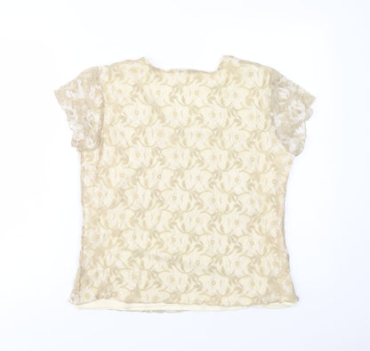 Back view of Avalon women’s beige polyester basic blouse, size UK 14, scoop neck